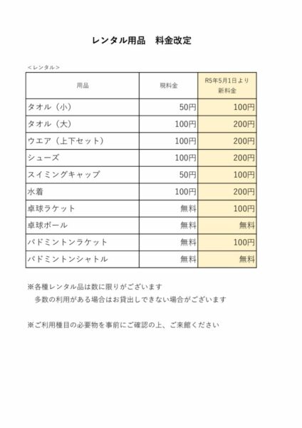 2023.5.1～レンタル料金改定のサムネイル